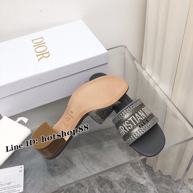 Dior老花刺繡系列涼拖 2022升級款DIOR早春新款提花刺繡鑲鑽高跟拖鞋 dx3649